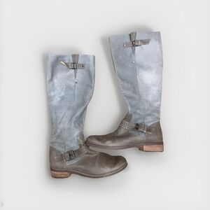 Chocolat Blu Gray Brown Leather Knee High Riding Boots Buckle Zip Women's 8